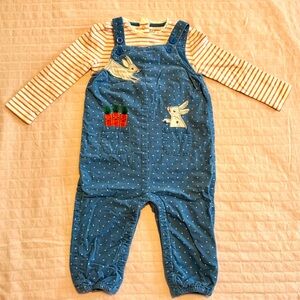 Baby Boden blue bunny corduroy dungaree set